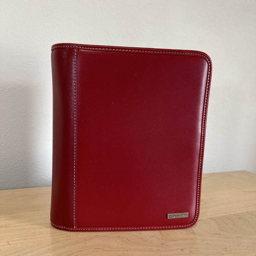 Franklin Covey Red Leather Zip Closure Red Vintage Planner Stationary - Picture 1 of 11
